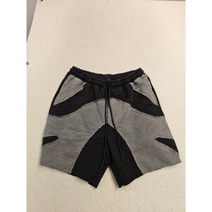 Romwe Men Colorblock Patchwork Sweat Short Black Grey Raw Edge Streetwear Medium